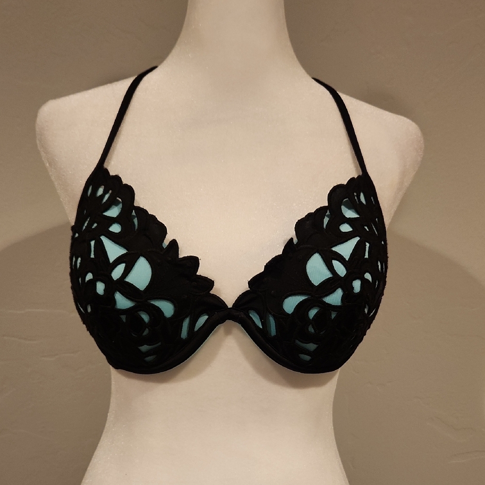 Shade & Shore Black and Teal Push-Up Padded Bikini Top- 34C